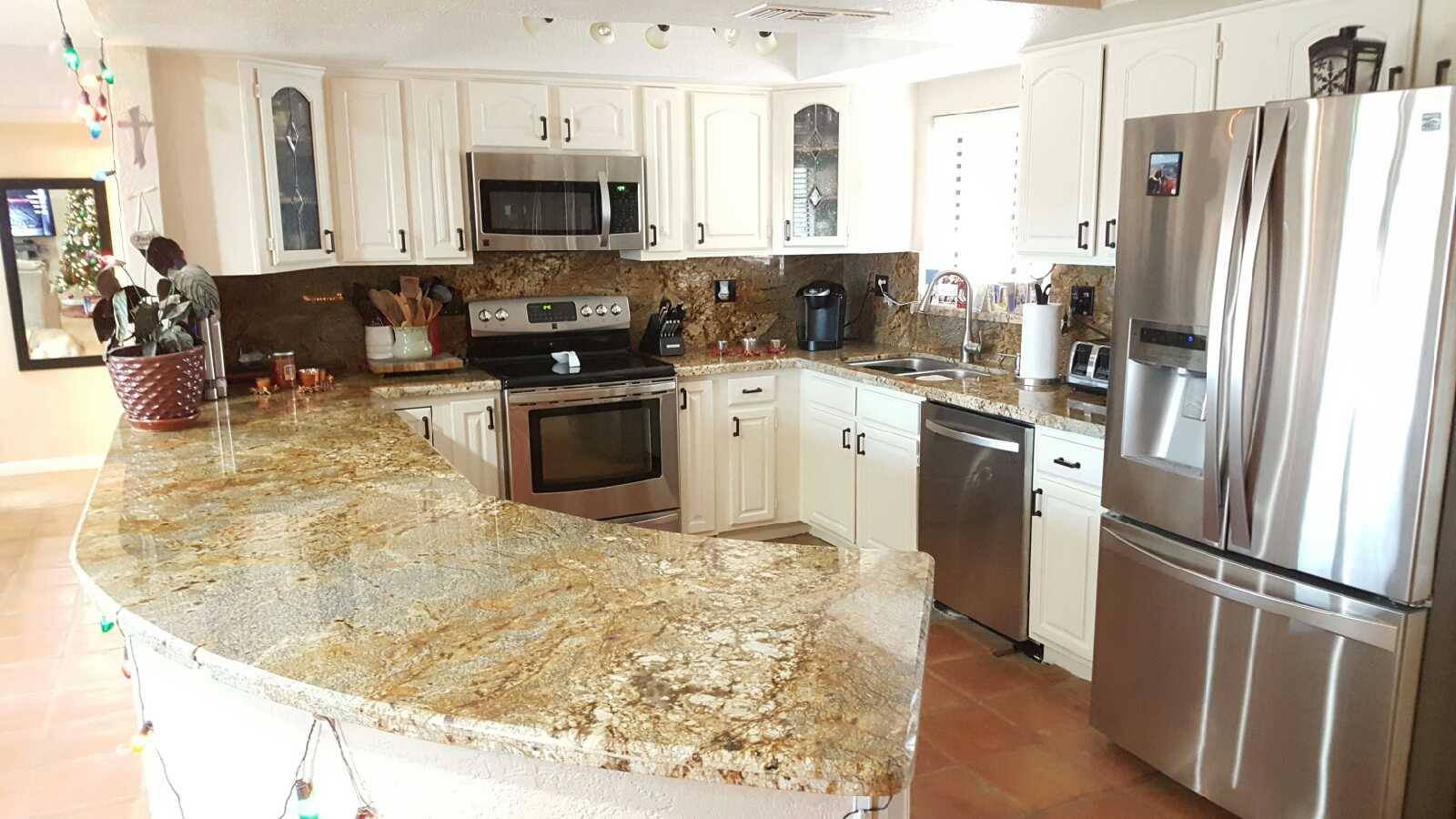 A client kitchen with freshly painted white cabinets